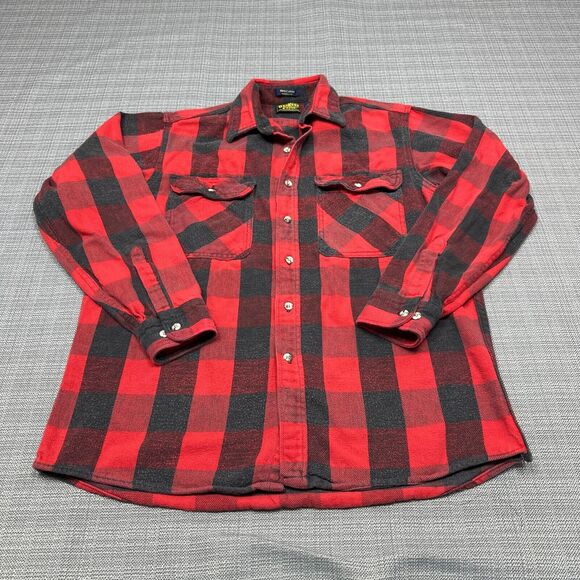 Vintage OshKosh B'Gosh Flannel‎ Shirt Mens Large Tall Buffalo Plaid Red USA made - Picture 1 of 10